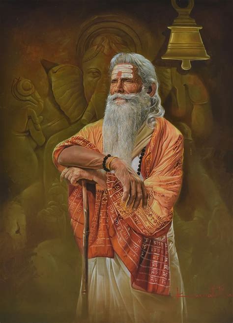 Sadhu And Ganesha Painting by Kamal Rao