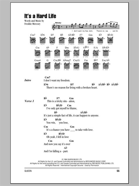 It's A Hard Life Sheet Music | Queen | Guitar Chords/Lyrics