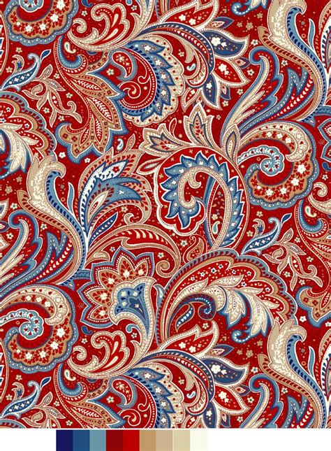 RTC Fabrics Laurens Floral Paisley Red 100% Cotton Fabric by the Yard ...