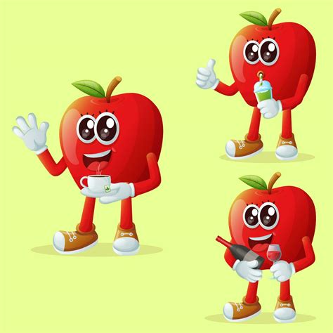 Cute apple characters enjoying beverages 23261031 Vector Art at Vecteezy