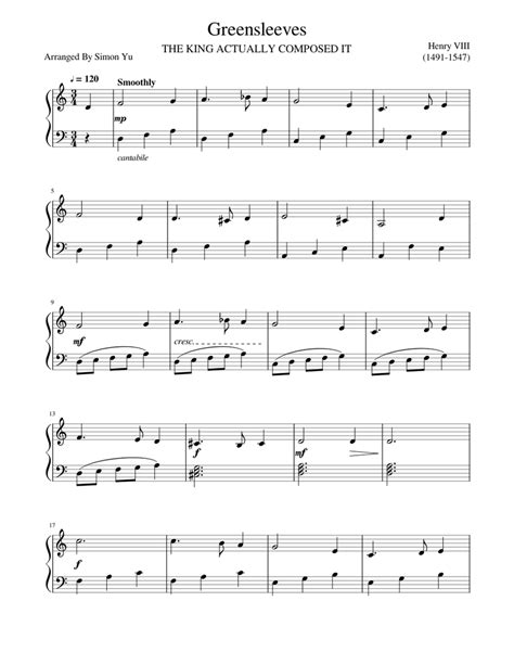 Greensleeves Sheet music for Piano (Solo) Easy | Musescore.com