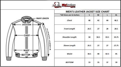 Bomber Leather Jacket Size Chart - Mens Leather Jacket - Bilal Brothers