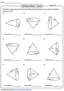 Surface Area Cone Worksheet