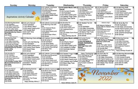 View Our November Memory Care Activity Calendar - Preserve at Clearwater