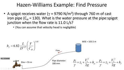 Hazen-Williams Equation: solve for Q, solve for P - CE 331, Class 5 (21 ...