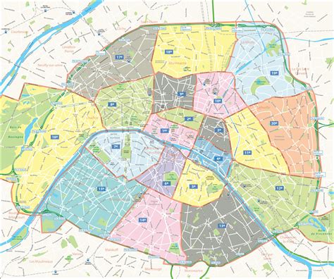 Plan arrondissements Paris - Carte arrondissements Paris (France)