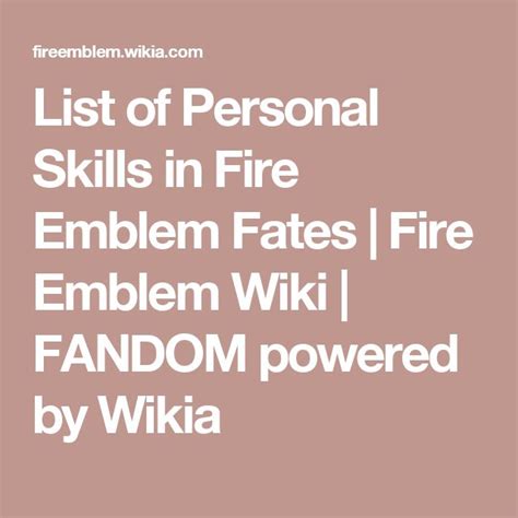 List of Personal Skills in Fire Emblem Fates