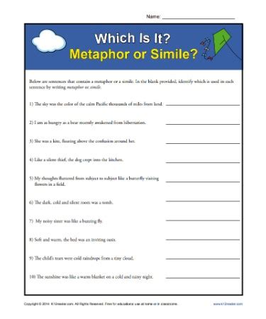 Simile And Metaphor Worksheet – Englishworksheet.my.id