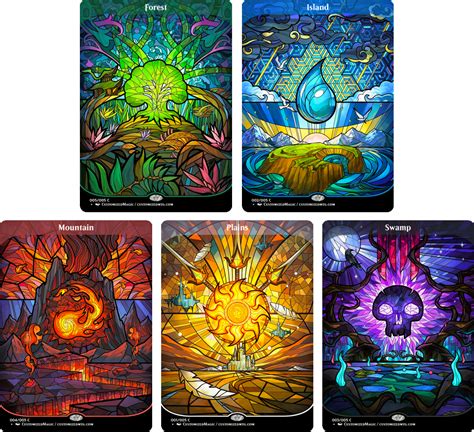 Borderless Stained Glass Basic Lands – CustomizedMTG – Magic the ...