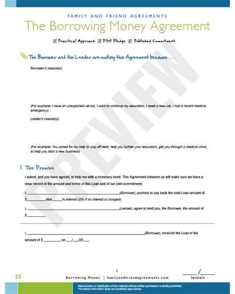 Borrowing Money - Agreement Only | Family and Friend Agreements