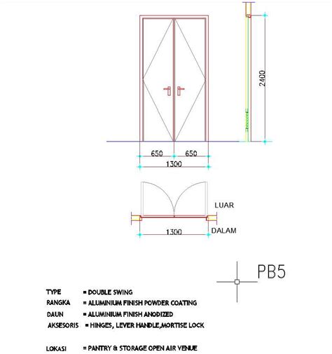 The double swing door section and elevation design is given in the ...