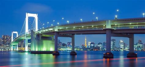 Fototapet View of Tokyo bay with Tokyo tower and Tokyo rainbow bridge ...