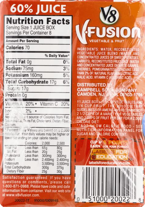 V8 Fusion Nutrition Label | Besto Blog