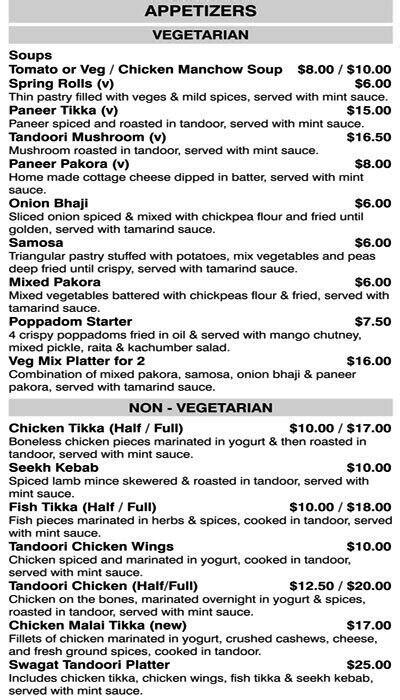 Swagat India Menu, Menu for Swagat India, Maungaraki, Wellington ...