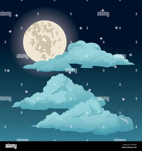 beautiful night sky stars clouds moon Stock Vector Image & Art - Alamy