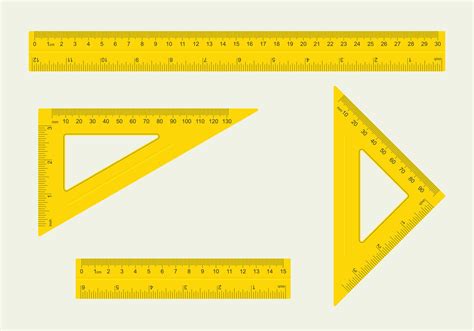 Set of different type of ruler, yellow ruler with measure in ...