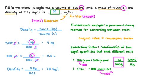 Question Video: Deriving the Equation for Density and Solving Given the ...