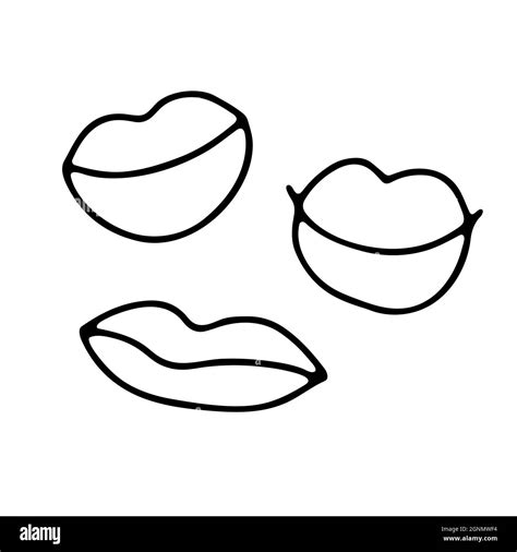 Hand-drawn black outline lips set. Mouth isolated on white background ...