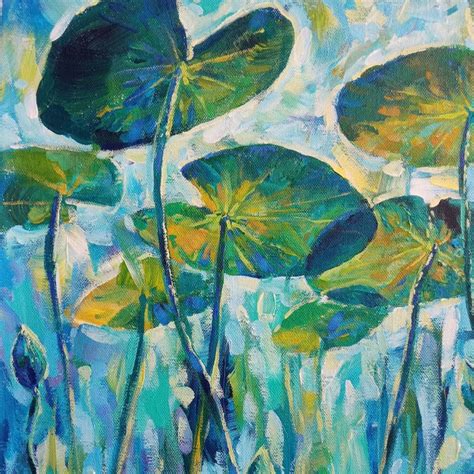 Lily Pond Painting, Water Lilies Pads, Underwater Art, Acrylic Pond ...