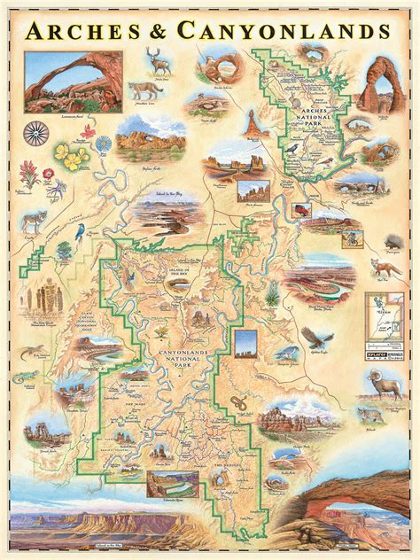 Buy Arches & Canyonlands National Park Map Wall Art Poster - Authentic ...