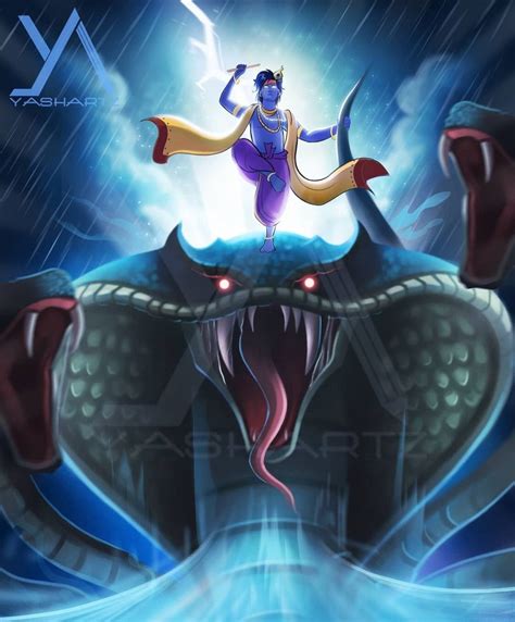 Shri Krishna Tames The Serpent, Kaliya!! A huge black serpent called ...