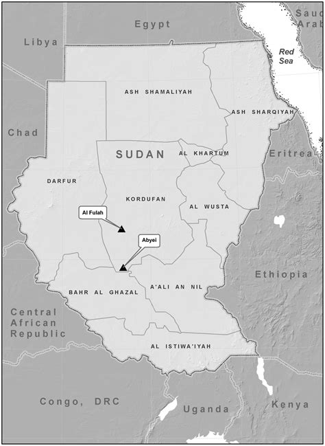 Map of Sudan showing the location of Abyei and Al-fulah towns in ...