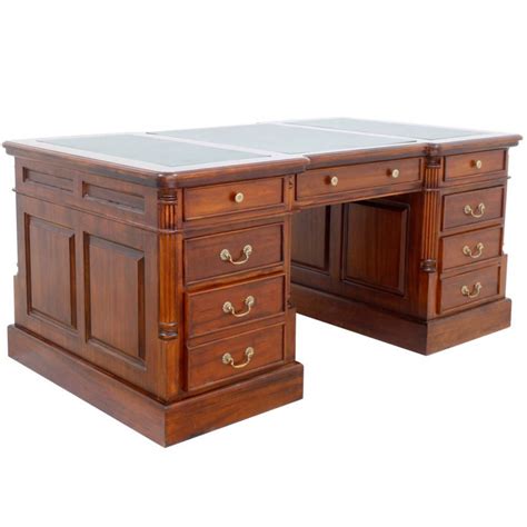 Solid Mahogany Wood Partners Desk with Large Drawers