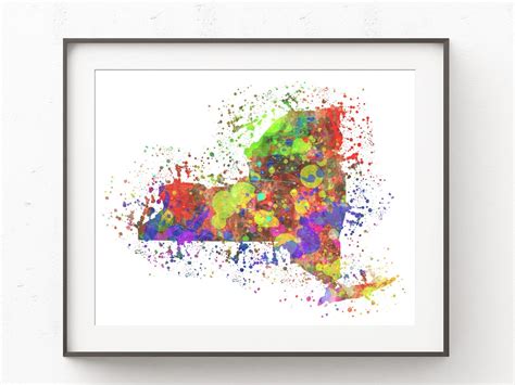 New York Map Print. Watercolor Paint Splatter. NYC Native Pride ...