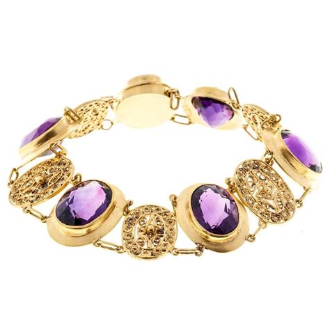 Amethyst Gold Filigree Bracelet For Sale at 1stdibs