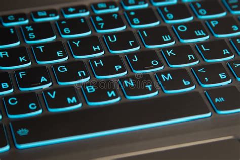 Close-up of Laptop Keyboard Backlight, Blue Backlit Keyboard Stock ...