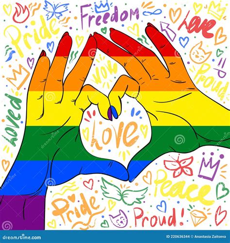 Pride Rainbow Hands Showing Heart Sign with Inspiring Messages on the ...