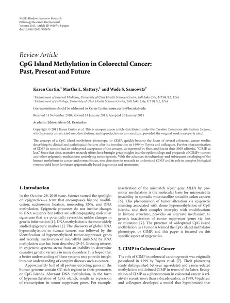 (PDF) CpG Island Methylation in Colorectal Cancer: Past, Present and Future