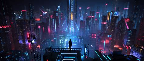 digital art #men #city #futuristic #night #neon science fiction ...