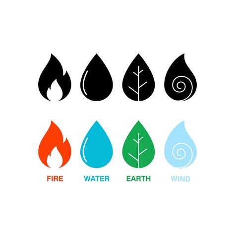 Four Elements. Fire, Air, Water, Earth. Symbols. Circle icon silhouette ...