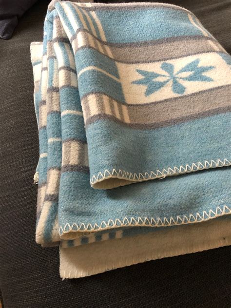 XL Tidstrand solebo Wool throw blanket white blue grey tones wool ...