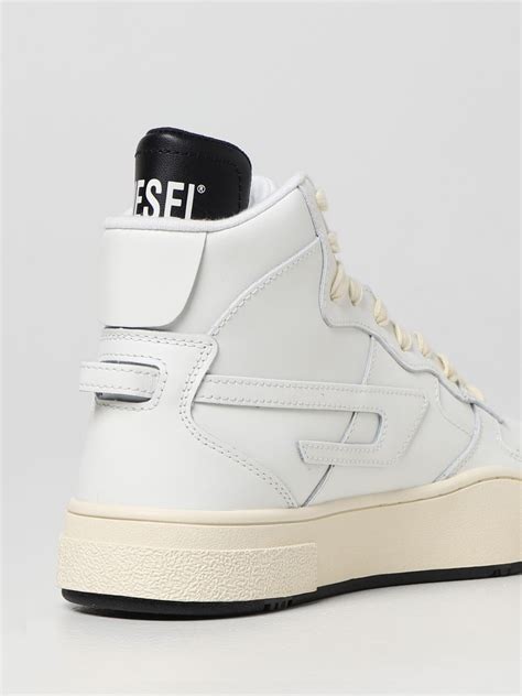 Diesel Outlet: high-top sneakers in smooth leather - White 1 | Diesel ...