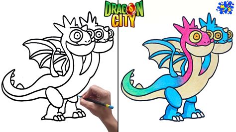 How to Draw Two-headed Dragon Step by Step || Dragon City - YouTube