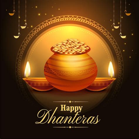 Free Vector | Happy dhanteras festival poster with bright diya and ...