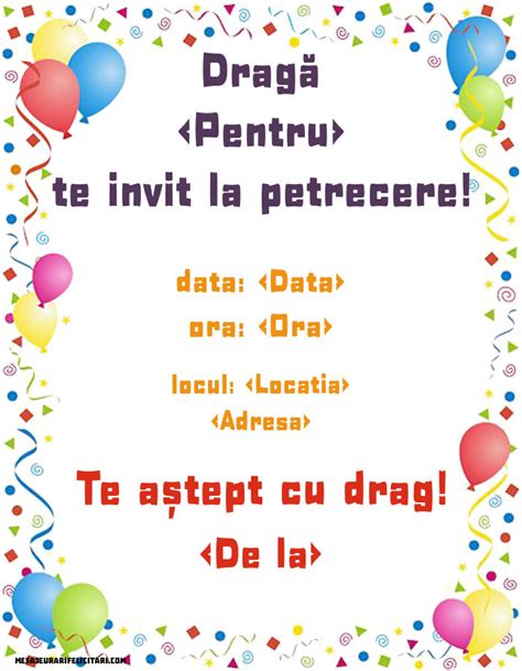 Te invit la petrecere! - invitatie cu baloane - Invitații la Ziua de ...