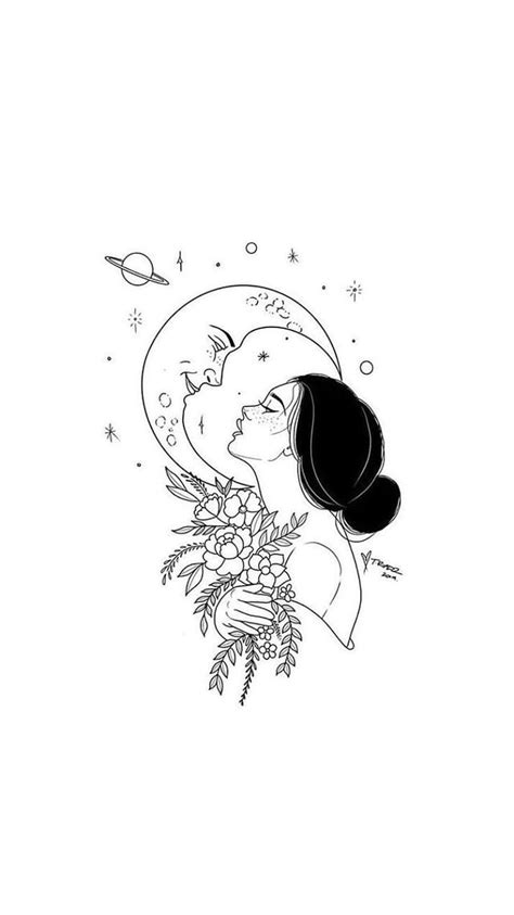 Tattoo, Line art drawings, Sketchespinterest, moon sketch HD phone ...