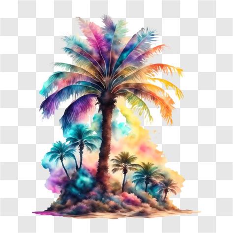 Download Colorful Palm Tree Island Wallpaper PNG Online - Creative Fabrica