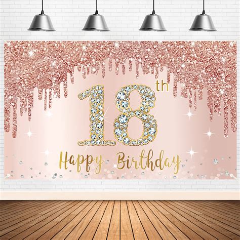 Happy 18th Birthday Banner Backdrop Decorations for Girls, Rose Gold 18 ...