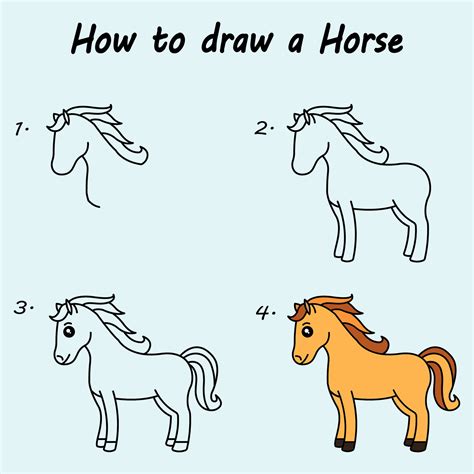 Step by step to draw a Horse. Drawing tutorial a Horse. Drawing lesson ...