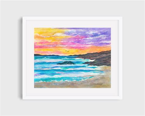 SEASCAPE AT SUNSET Watercolor Print Sunset Painting Print - Etsy