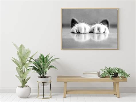 Black and White Cat Printable Poster Animal Wall Art for Modern Home ...