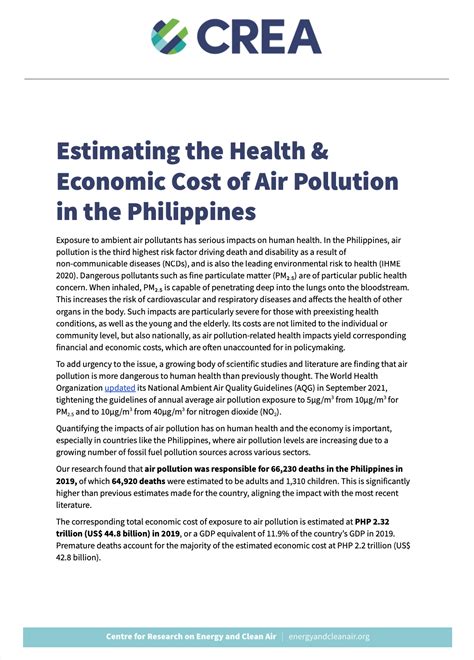 Estimating the Health & Economic Cost of Air Pollution in the ...