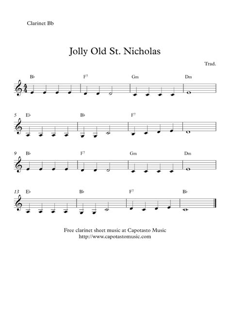 Jolly Old St. Nicholas - Free Christmas clarinet sheet music