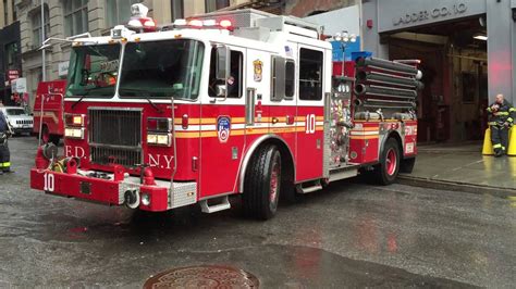 FDNY LADDER 10 & FDNY ENGINE 10 RETURNING TO QUARTERS ON LIBERTY ST. IN ...