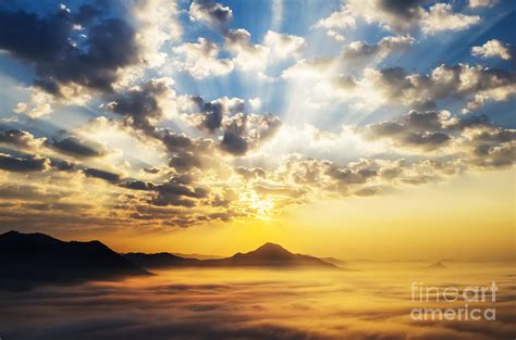 Sea Of Clouds On Sunrise With Ray Lighting Photograph by Setsiri ...