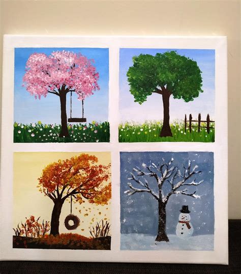 Four Seasons Wall Decor Hand Painted Acrylic Art Nature - Etsy | Tree ...